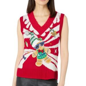 33 Degrees Peppermint Swirl Gingerbread Man Ugly Christmas Sweater Vest Size XS